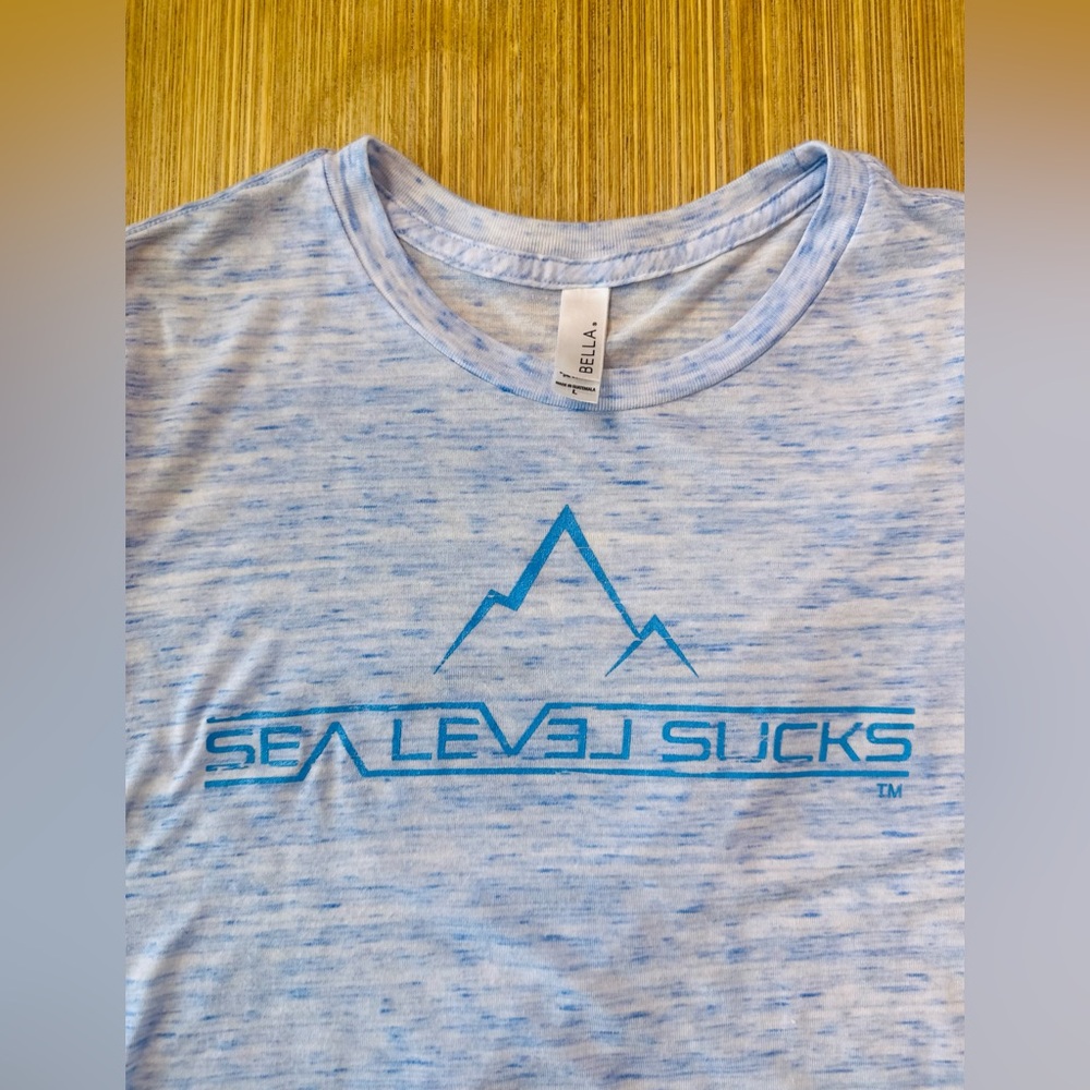 Sea Level Sucks Women’s light blue t-shirt - size Large but fits like a Small